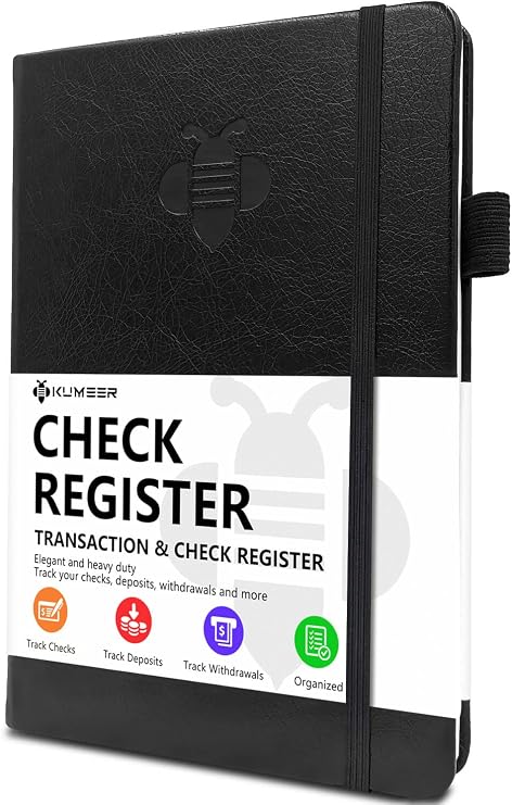 Check Register Elegant Check Registers for Personal Checkbook with Check & Transaction Registers, Hardcover Checkbook Log 5.2x7.6" (Black)