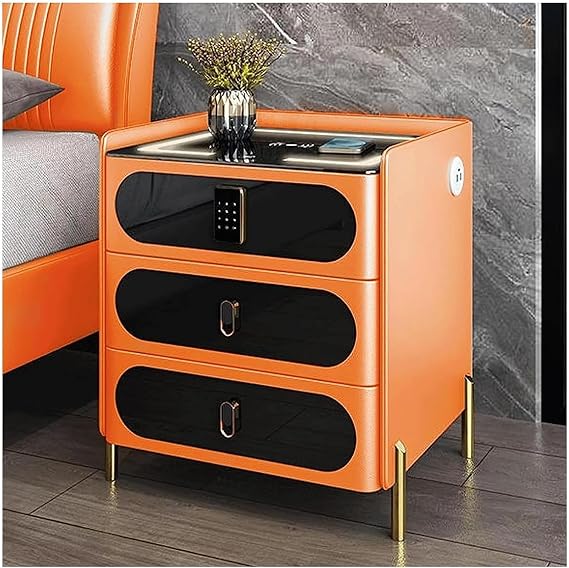 Smart Bedside Table with Wireless Charging Station, Wooden Bedside Table, 3 Drawers with USB, Bedside Table with Lock lour: Blue, Size: 45cm (Oran