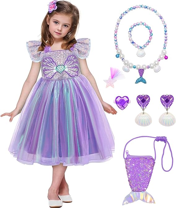 VORLITS Little Girls Mermaid Costume Dress for Girls Princess Costume Party