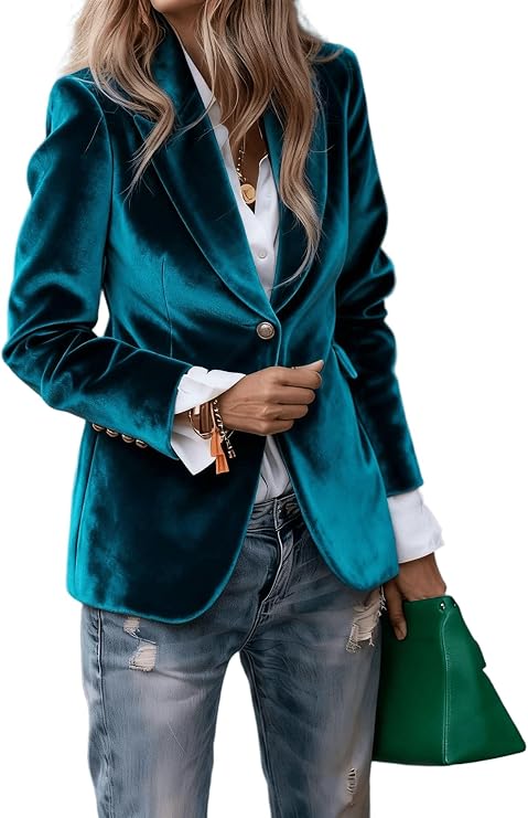 Velvet Blazer Women Vintage Velvet Blazer Suit Jackets Fall Winter Lapel Button up Business Outerwear Work Office Coats
