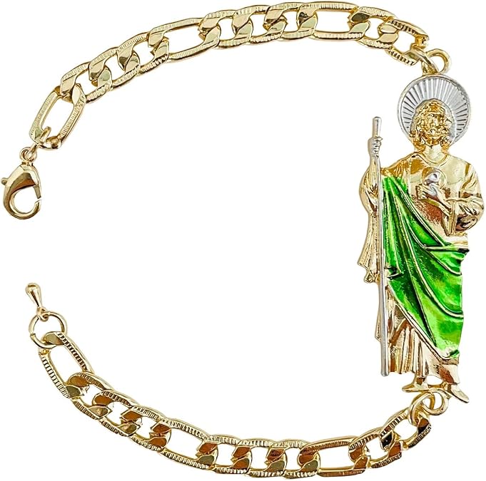 Brilucky Gold Plate Saint Jude Chain ID Bracelet For Women Men,Esclava San Judas Oro laminado,Mexican cadena de san judas tadeo jewelry y2k accessories