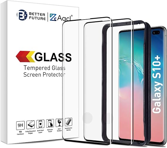 AACL Samsung Galaxy S10 Plus için Cam Ekran Koruyucu, 6,4-inç, 2 Paket, Kavisli Temperli Cam, Ultrasonik Parmak İzi Tarayıcısı ile Uyumlu, Siyah