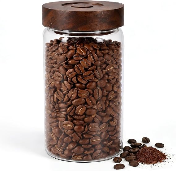Airtight Coffee Container - Coffee Storage Jar with One-way Valve Airtight Lid | Clear Plastic Kitchen Food Storage Container for Tea, Flour, Cereal, Sugar, BPA-Free
