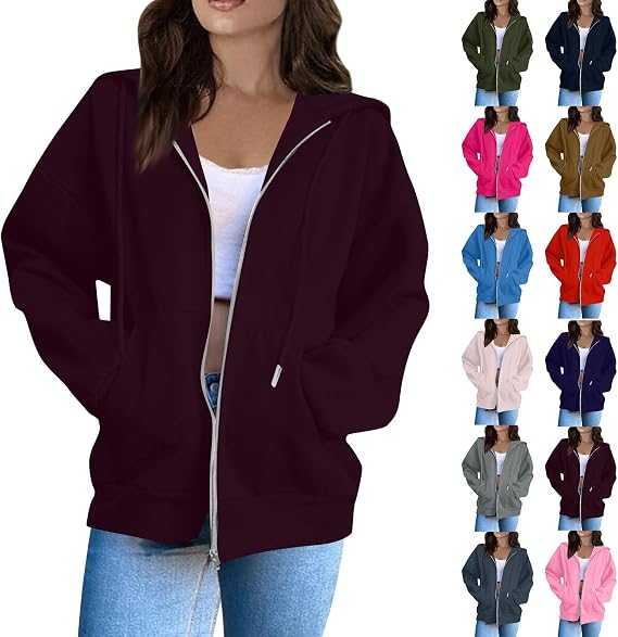 Women Full Zip Hoodie Sweatshirt Fall 2025 Long Sleeve Sweatshirt Jackets Lightweight Open Front Y2k Hoodie Jacket