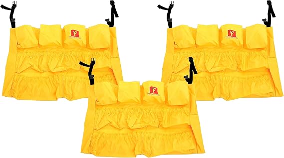 Trash Can Caddy Bag | Brute Compatible | Fits 32-55 Gallon Can | 12 Pockets | Heavy Duty Vinyl Construction Organizer for Cleaning & Janitorial Duties. (Pack of 3)