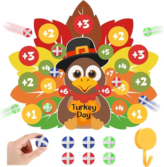 Toy Turkeys Thanksgiving Fall Festival Games Party Large Friendsgiving Games Thanksgiving Turkey Dart Board Gift with 6 Sticky Balls Boys Girls Throwing Game Funny Indoor/Outdoor Toss Play