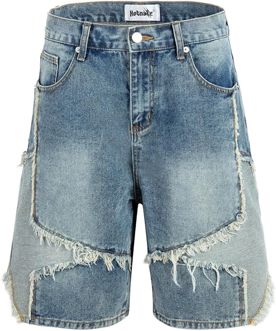 Star Patchwork Denim Jorts Y2k Vintage Ripped Jean Shorts Acid Wash Hip Hop Grunge Capri Pants Streetwear Unisex