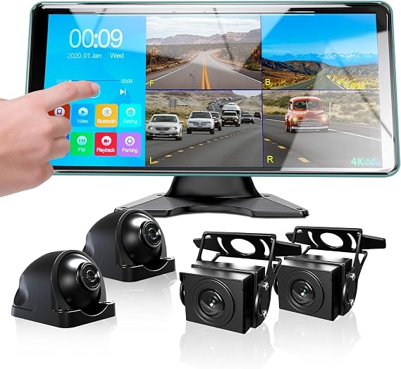 4K Backup Camera 4CH 4 AHD Dash Cam 10.36" Quad Split Touch Screen