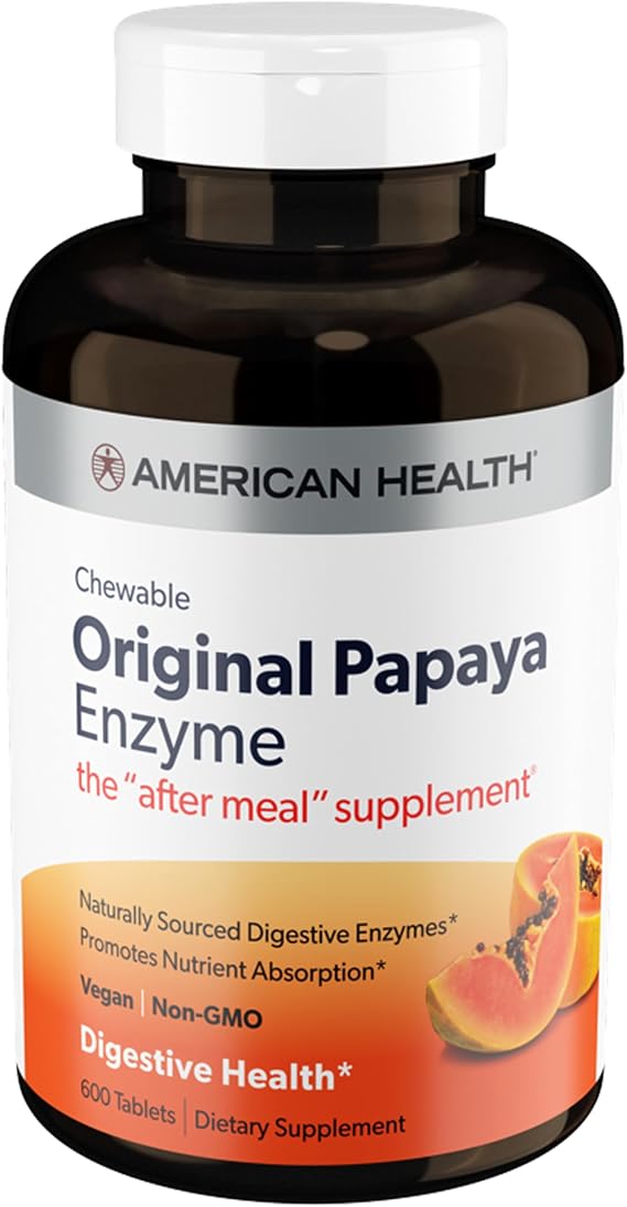 American Health Original Papaya Enzyme Chewable Tablets - Promotes Nutrient Absorption and Helps Digestion - Gluten-Free, Vegetarian - 600 Count, 200 Total Servings