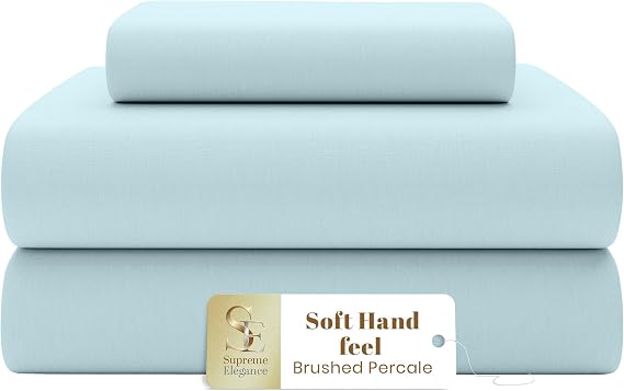 SUPREME ELEGANCE Cotton Rich Percale Twin XL Dorm Sheet Set - Soft Blue