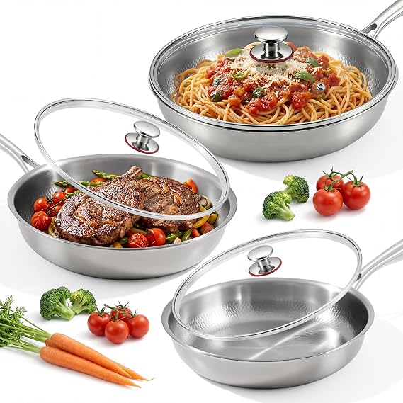 LemonRoad 3 Pcs 10.23", 11.02", 12" Titanium Pan for Cooking