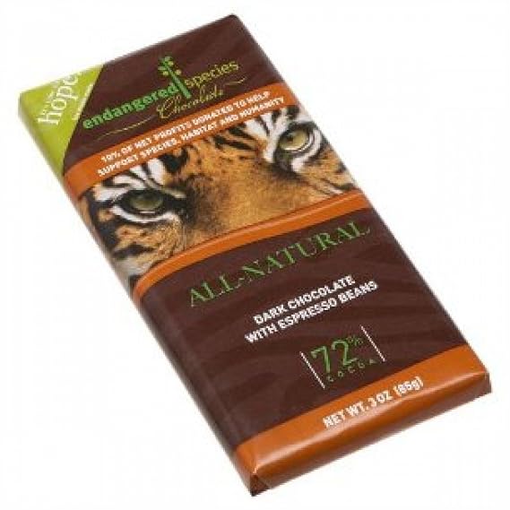 Endangered Species Dark Chocolate Bar Espresso Tiger ( 12x3 OZ)