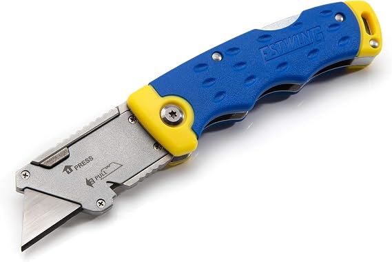 Estwing Folding Lock Back Utility Knife/Box Cutter Tool with Disposable Razor Blade, Ergonomic Handle, Belt/Pocket Clip