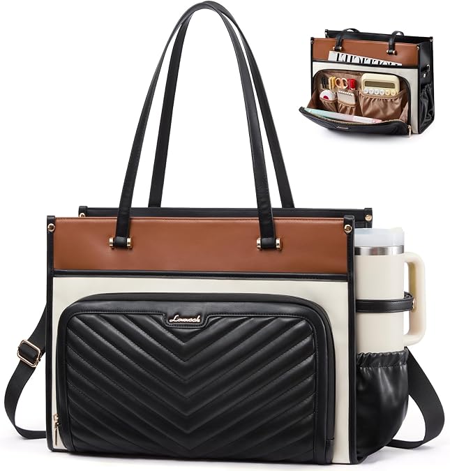 LOVEVOOK PU Leather Laptop Bag for Women Work Purse Teacher Computer Tote