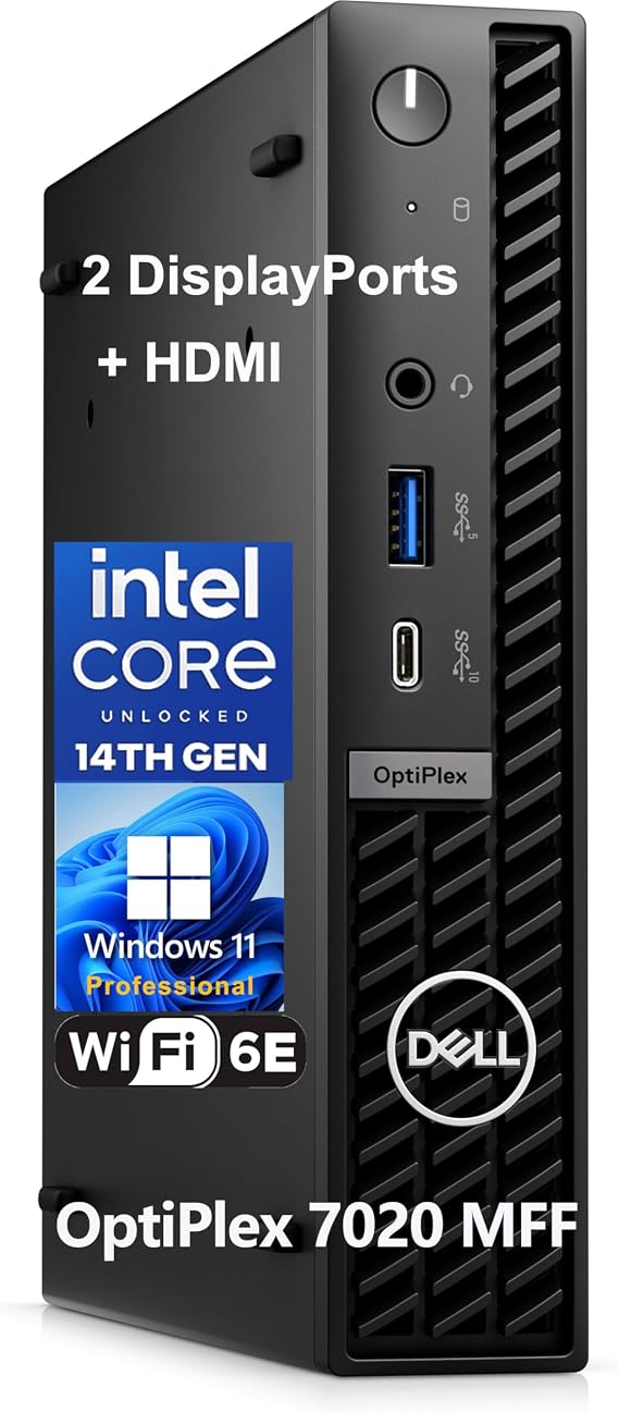Dell OptiPlex MFF Pro Plus Micro Form Factor Mini 7000 Series Desktop Computer, 16GB DDR5 RAM, 256GB PCIe SSD, Intel 14-Core i5-14500T, WiFi 6E, 2 DisplayPorts, HDMI, Office 365, Jet Black, Win 11P