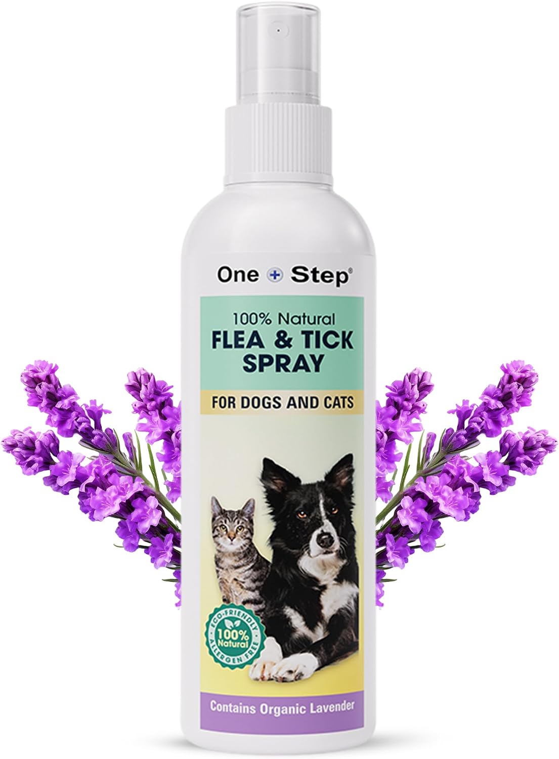One Step Flea & Tick Spray for Dogs & Cats 250ml, 100% Natural Formula, Allergen Free, Eco-Friendly, Organic Lavender and 6 Other Essential Oils, Pets Care Treatment for Fleas, Ticks & Mosquitos