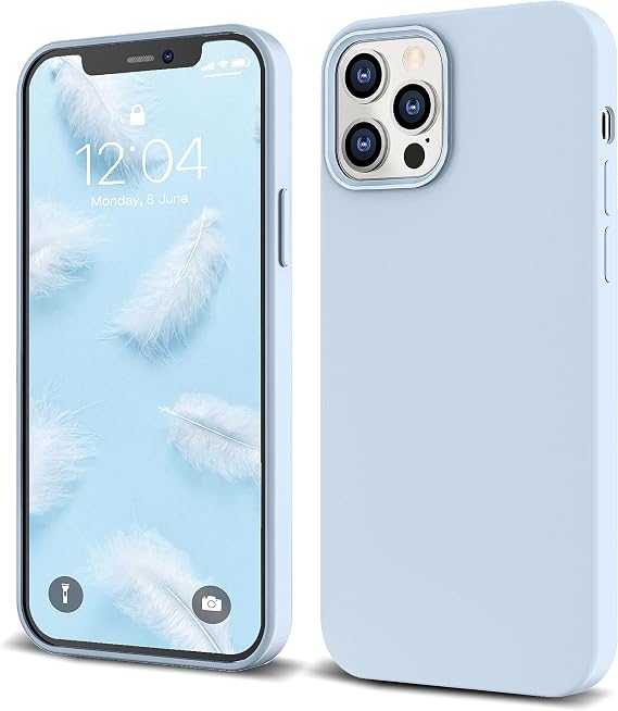 IceSword iPhone 12 Pro Max Case, Liquid Silicone Slim Drop Protective Shockproof Cover, Soft Anti-Scratch Microfiber Lining, Matte Pastel Baby Blue Cute 6.7 Inch 12PM