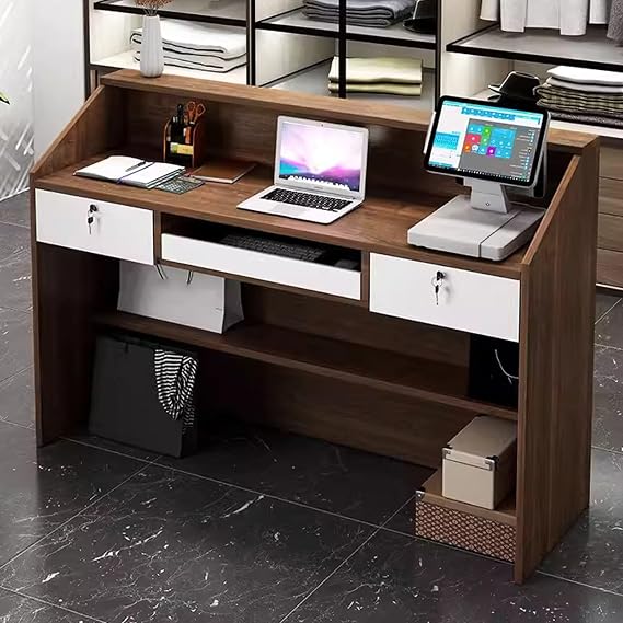 Receptionist Desk with Lockable Drawer, Reception Counter Desk, Stations Table Front Reception Office Beauty Salon Desk Checkout Office Desk