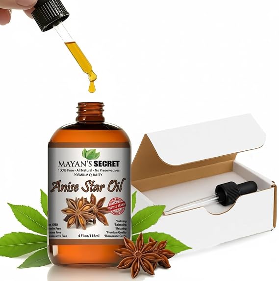 Mayan's Secret Star Anise Extract Essential Oil, Steam Distilled, 100% Pure Undiluted for Baking, Cooking, Flavoring, Aromatherapy, and DIY Recipes, and Pure Anise Oil for Baking, 4oz - Amber Bottle