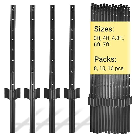 Fence Posts 4.8 FT Black, 16 Pack Heavy Duty U Posts