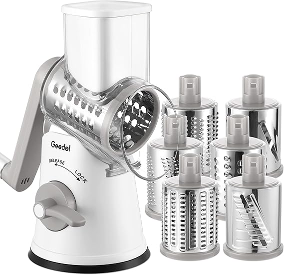 Geedel Rotary Cheese Grater, Vegetable Slicer Graters for Kitchen, 6 Blades