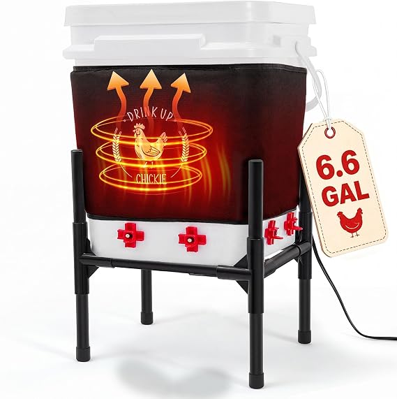 6.6 Gallon Heated Chicken Waterer with Stand 8 Nipples + 4 Extras