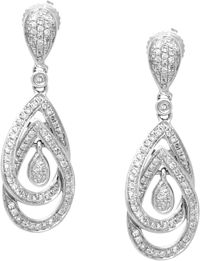 10 K White Gold 0.38 Ct Diamond Dangling Earrings
