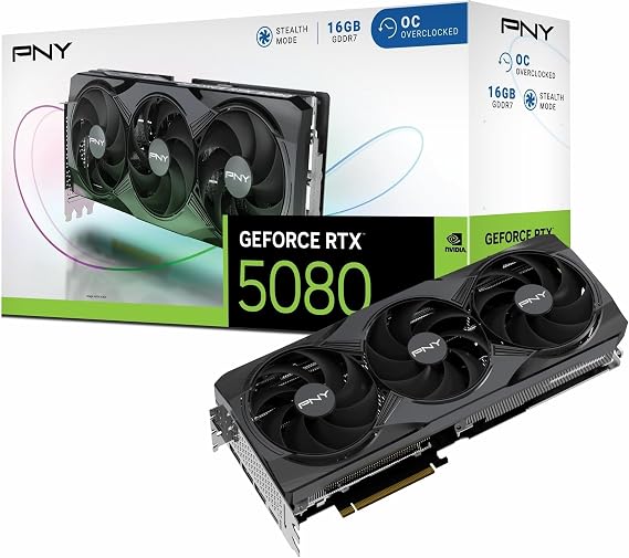 PNY GeForce RTX 5080 ARGB Overclocked Triple Fan 16GB GDDR7 Reflex 2 RTX AI DLSS4