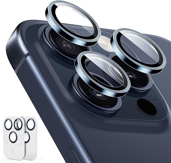 ESR 2 Pack Camera Lens Protector for iPhone 15 Pro Max/15 Pro/14 Pro Max/14 Pro, Ultra-tough HD Individual Lens Protectors, Scratch Resistant, Ultra-thin Tempered Glass, Armorite Series, Dark Blue