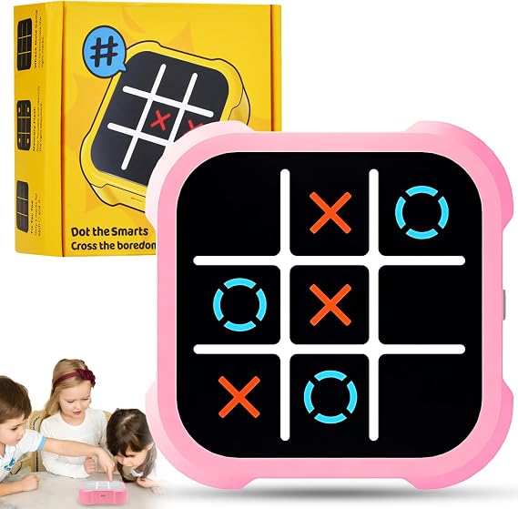 3-in-1 Electronic Tic Tac Toe Toy, Electronic Tic Tac Toe Bolt Game (Pink)
