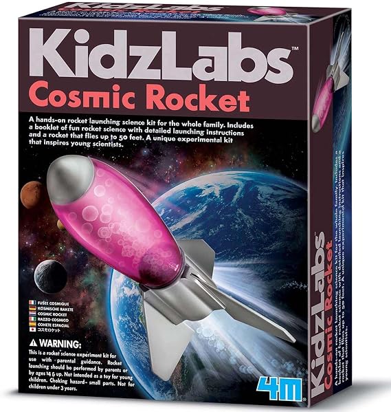 4M KidzLabs Cosmic Rocket Kit, Flies up to 50 Feet, Pocket Sized STEM Set