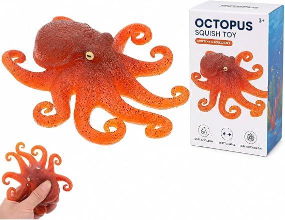 Milisten Octopus Mochi Animal, 4.75.1 Inch Realistic Octopus Figure for Kids & Adults, Soft Stretchy Stress Relief Fidget Toy, Ocean Animal Bath Toy, Desk Decoration, Party Favor Gift