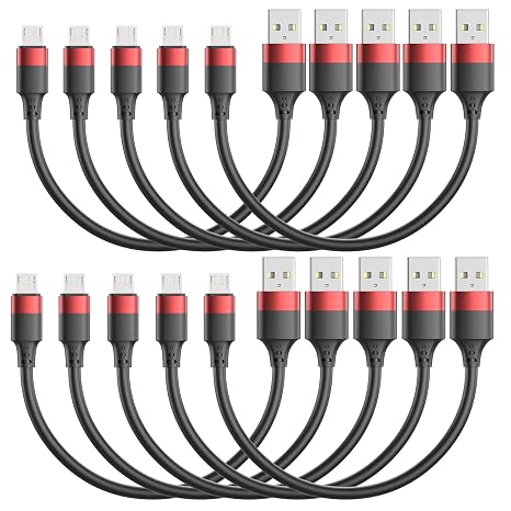 Short Micro USB Cable 1ft, 10Pack Micro USB Cord Android Charging USB 2.0