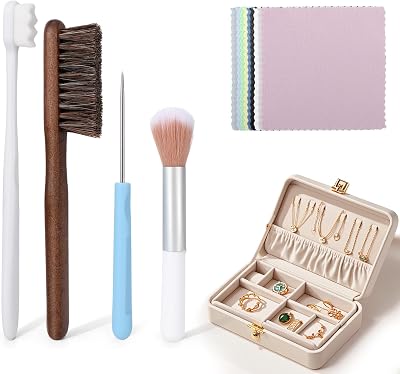 Palksky Jewelry Cleaning Brush Set, Sterling Silver Polish Cloth Kit, Silverware Care Products, 14PCS