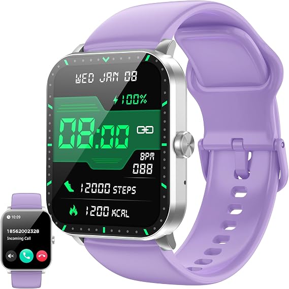 Smart Watch for Men Women, 120+ Sports Modes, Bluetooth Calls/Messages, 1.85" HD Touch Screen, IP68 Waterpro of Fitness Tracker with Heart Rate/Sleep Monitor, Compatible with Android/iOS (Purple)
