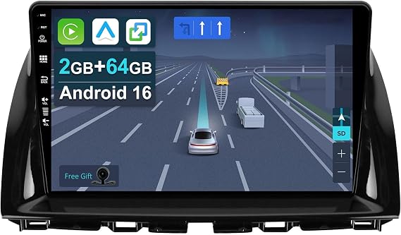 [2+64G] Android 16 Car Stereo Radio for Mazda CX-5 2012-2017-IPS 9 Inch 2 Din Head Unit with Carplay | Android Auto | Mirror Link | GPS Navigation Navi | Bluetooth | WiFi | FM Included Camera