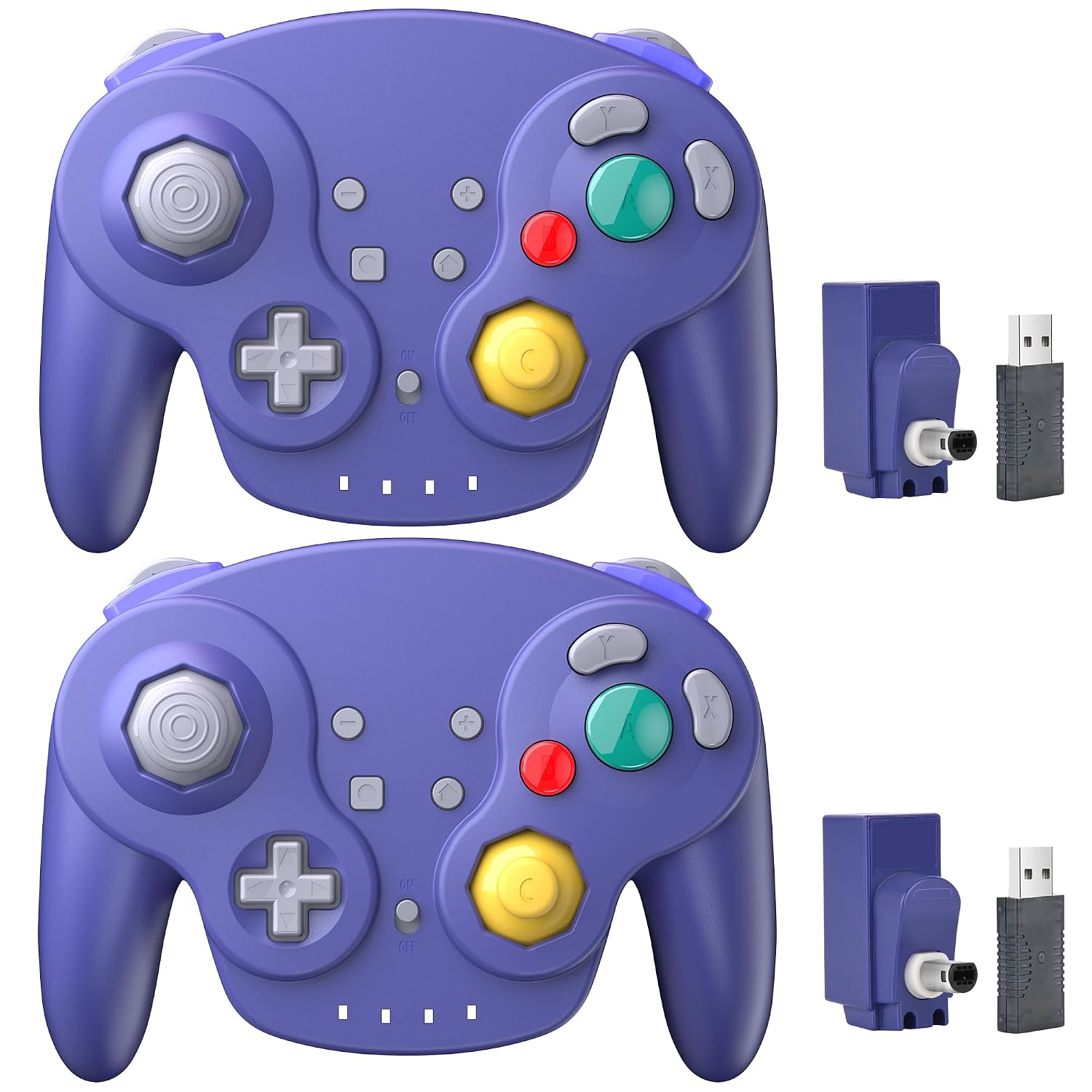 2 Pack 2.4 GHz Wireless NGC Switch Online Controller, GameCube & USB Receiver, Compatible with Windows PC iOS Mac Raspberry Pi Steam GameCubeSwitch Rechargeable Plug and Play Vibration Indigo