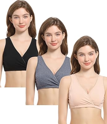 CAKYE 3 Pack Cotton Maternity Nursing Bras Breastfeeding Sleep Bralette Postpartum Bra