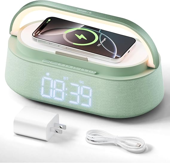 Bluetooth Speaker with Wireless Charger Snooze Function FM Radio Warm Light