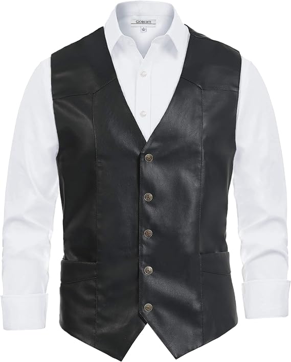Gioberti Men's 5 Button Faux Leather Vest