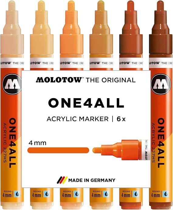 Molotow One4All アクリルマーカー - 6本セット 木製カラー 4mm