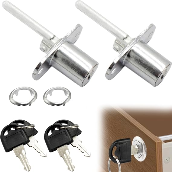 2PCS Filing Cabinet Plunger Lock Silver Zinc Alloy with Keys