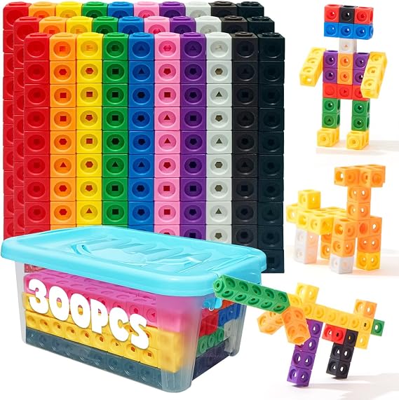 300 Pcs Linking Cubes for Math with Storage Boxes, Kids Counting Blocks for Math STEM Connecting Cubes Math Manipulatives Classroom Learning Supplies for Preschool and Elementary Aged Kids