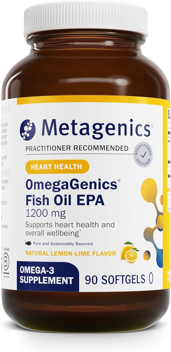 Metagenics OmegaGenics Fish Oil EPA 1200, 90 Softgels | High Potency Omega-3 Supplement, Supports Heart, Brain and Immune Health, Sustainably Sourced, Burpless Formula, Non-GMO