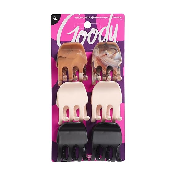 Goody Classic Claw Hair Clips - 6-Count, Clear, Brown and Black - 1/2 Claw Will Gently Keep Hair Secured In Place with a Long Lasting Hold, color may vary