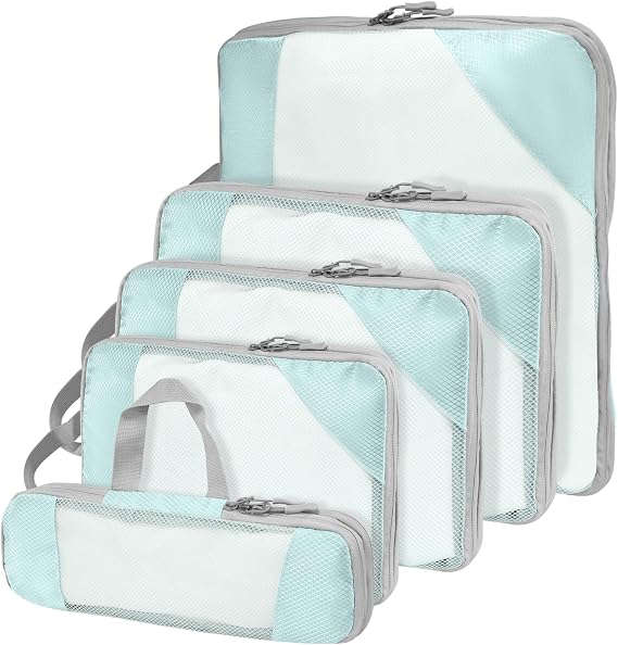 Compression Packing Cubes for Suitcases, Organizer Cubes for Travel Essentials, Luggage Suitcase Organizer Bags Set, Lightweight Packing Organizers as Travel Accessories (Set of 5, Lake Blue)