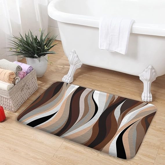 Brown Abstract Bath Mat,Stripe Black White Gray Aesthetic Art Non Slip Absorbent Floor Rugs Quick Dry Soft Velvet Rugs Carpets, for Bathtub Bathroom Bedroom Kitchen, 17x29 Inch