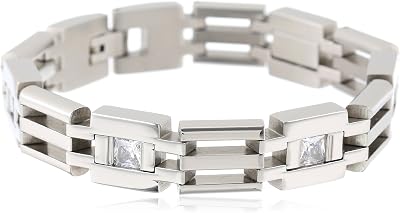 Stacy Adams Mens Stainless Steel Channel Bracelet WCrystals