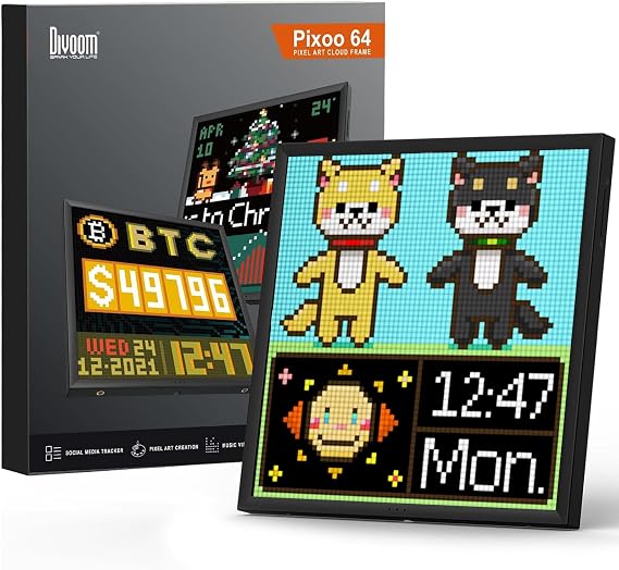 Divoom Pixoo-64 WiFi Piksel Sanat Ekranı, 64 x 64 LED Panel, Benzersiz Aydınlatma Dekorasyonu ile Uygulama Kontrolü