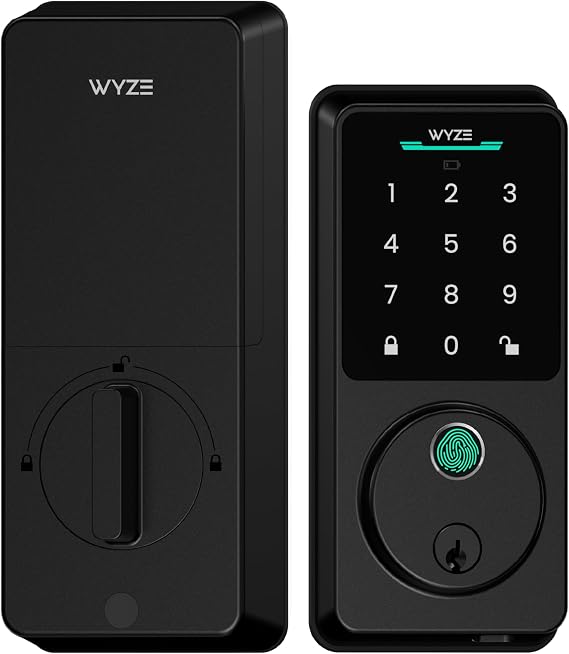 Wyze Auto-Lock Bolt v2, Fingerprint Keyless Entry Smart Lock, AI Learning Scanner with Wi-Fi Front Door Lock Deadbolt, Auto-Lock, 8 Months Battery, BHMA2, IP53, Anti-Peep Keypad, Backup Keys